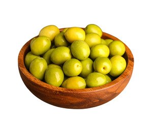  Bowl of Fresh Picked Green Olives with Sprigs of Leaves and Rustic Texture Top-Down View Isolated on Transparent Background PNG