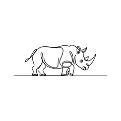 Obraz premium Black line art rhinoceros standing on a white background animal wildlife