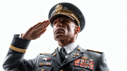Military Officer in Decorated Uniform Saluting | Honored Officer in Formal Military Attire | Professional Soldier Showing Respect with Salute