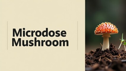 Microdose Mushroom. Microdose mushroom close-up with spores on soil na