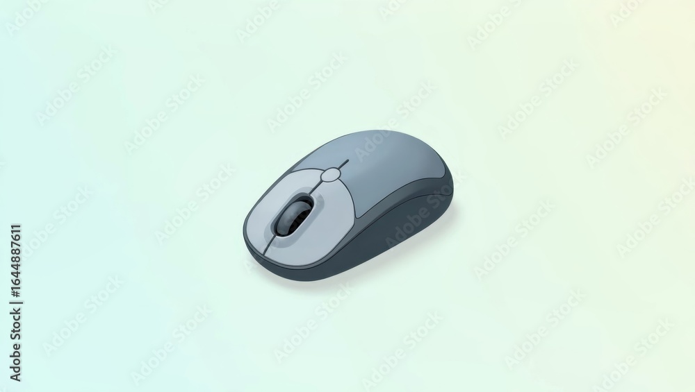 Poster mouse jiggler. wireless gray computer mouse isolated on light backgrou