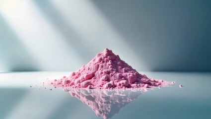 Multi Collagen Peptides Powder. Pink powder heap on reflective surface