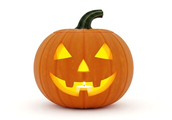 Obraz premium Glowing Jack-o'-Lantern with Candlelight on White Background