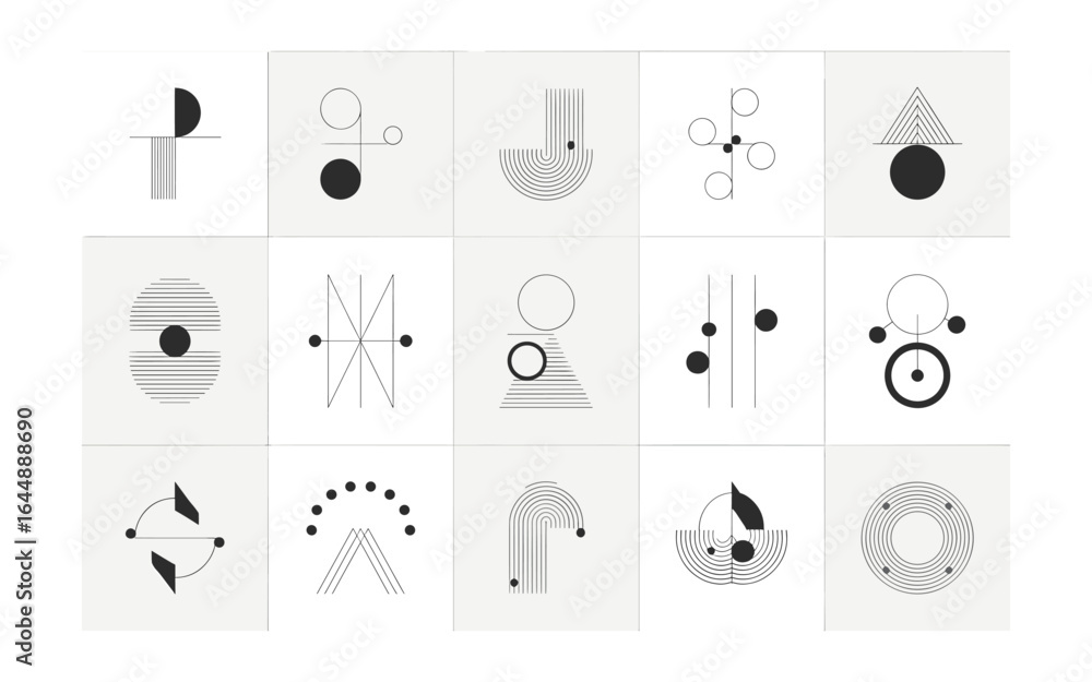 Poster minimalist geometric art: abstract shapes, clean lines and circles in monochrome design for graphic 