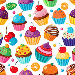 Colorful Cupcake Assortment with Sprinkles and Decorations