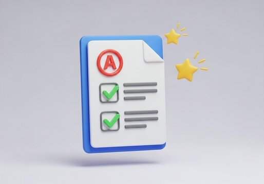 Excellent academic achievement illustrated by a report card with an a grade and completed tasks symbolizing success and high performance