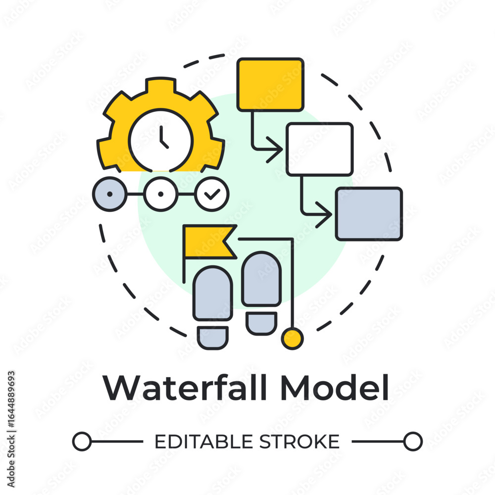 Aufkleber waterfall model multi color concept icon. workflow structure, organization. goal, milestone. round s