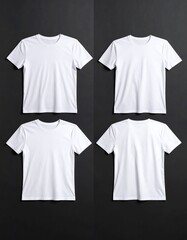 Four white t-shirts on black background