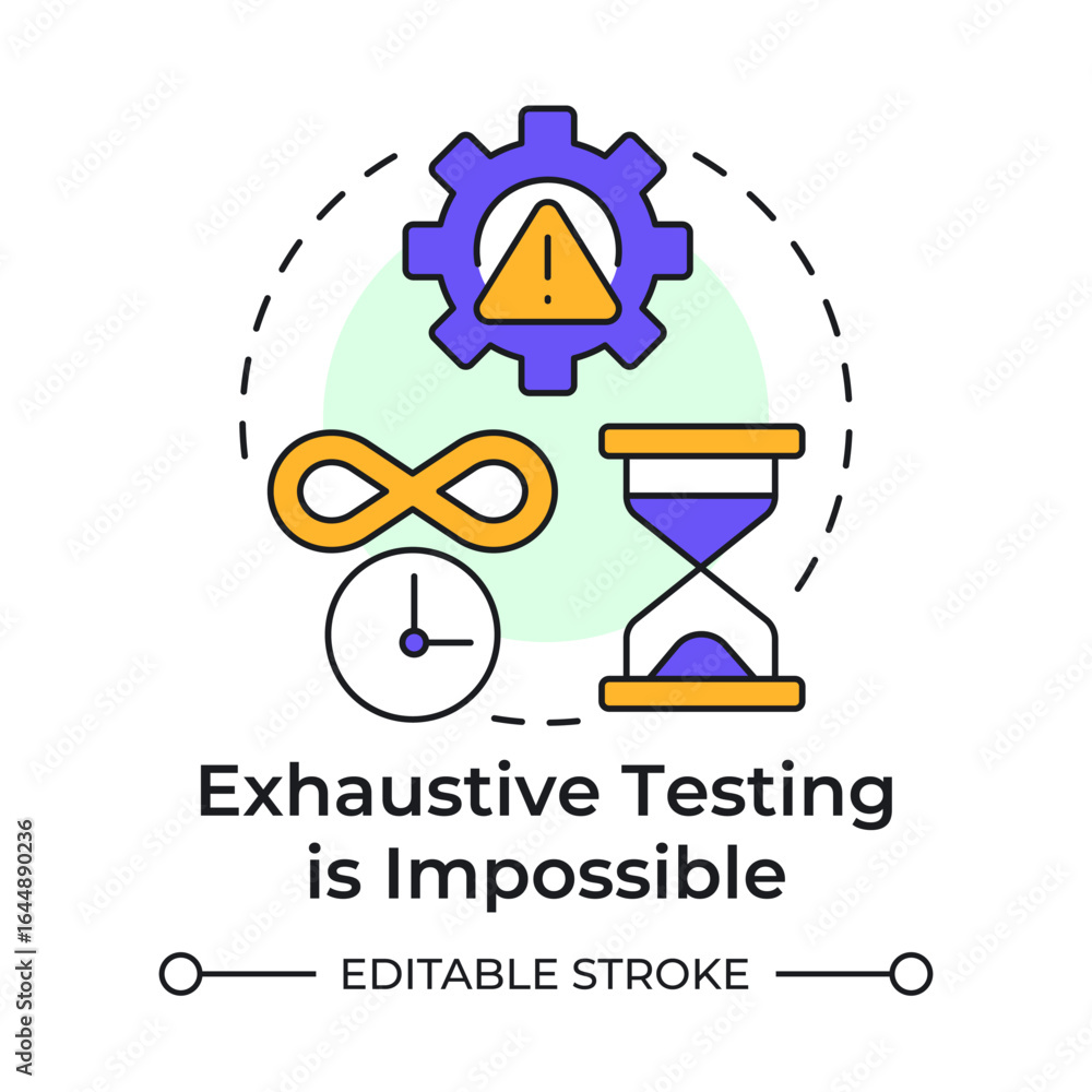 Poster exhaustive testing is impossible multi color concept icon. time management, control. round shape lin
