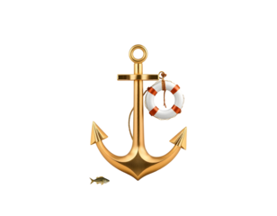 Golden Anchor with Lifebuoy and Fish - Nautical Theme