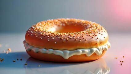 Protein bagel. Yogurt Stuffed bagels Plant-based meat dashpass off-brand arfid Better NotCo Redefine Change Foods Golden with cream cheese close-up, breakfast snac