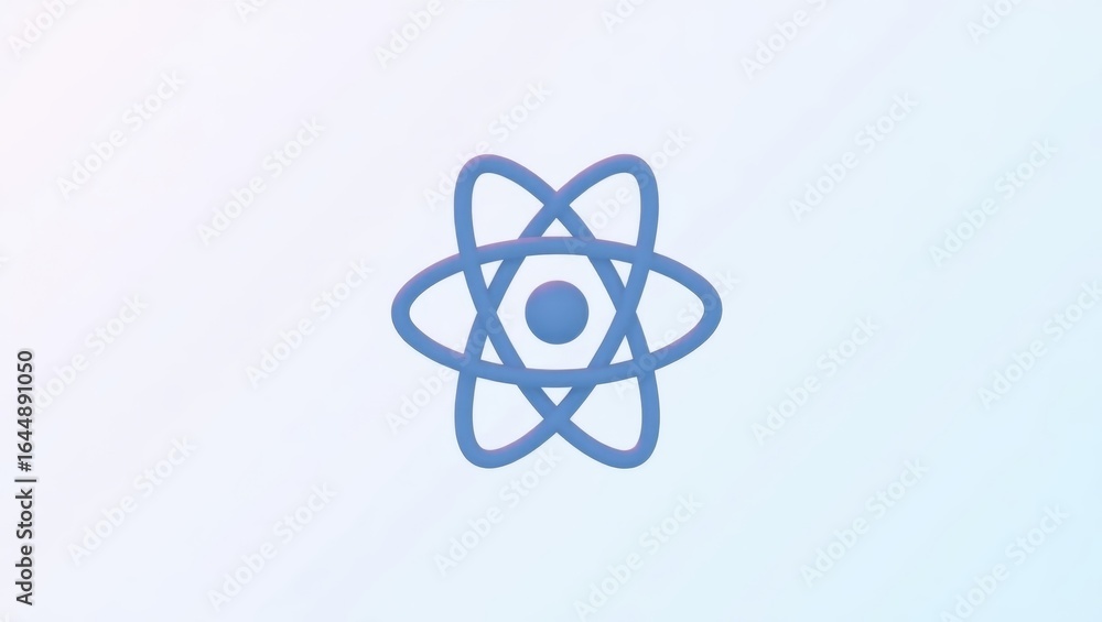 Poster react ui components. blue atomic structure icon symbol, science, techn