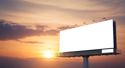 Blank billboard at sunset, ready for advertisement, large format, outdoor advertising space.