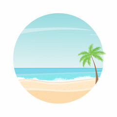 Fototapeta premium A modern beach scene with minimal shapes and calm pastel colors.