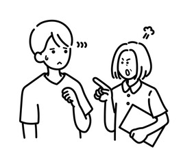 医師に物申す看護師のイラスト　線画のみ