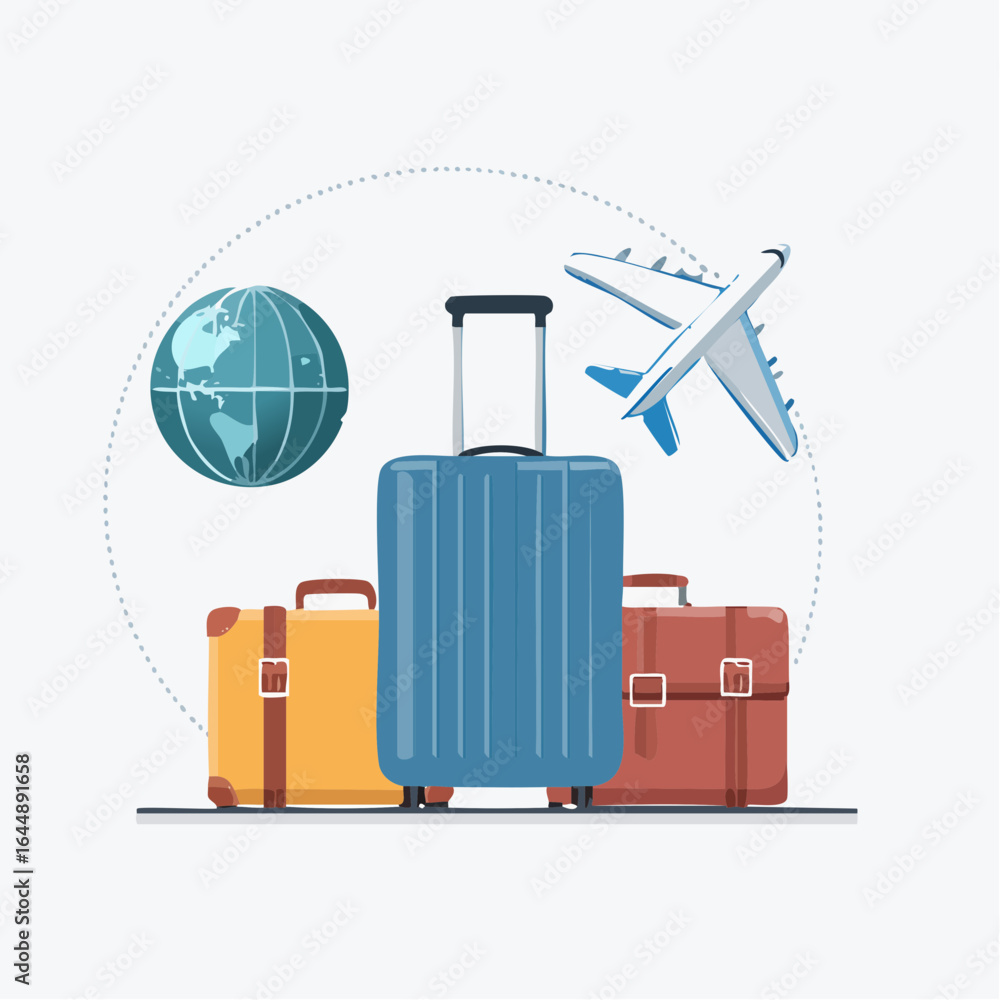 Poster a loop of sleek travel icons in flat minimal modern style.