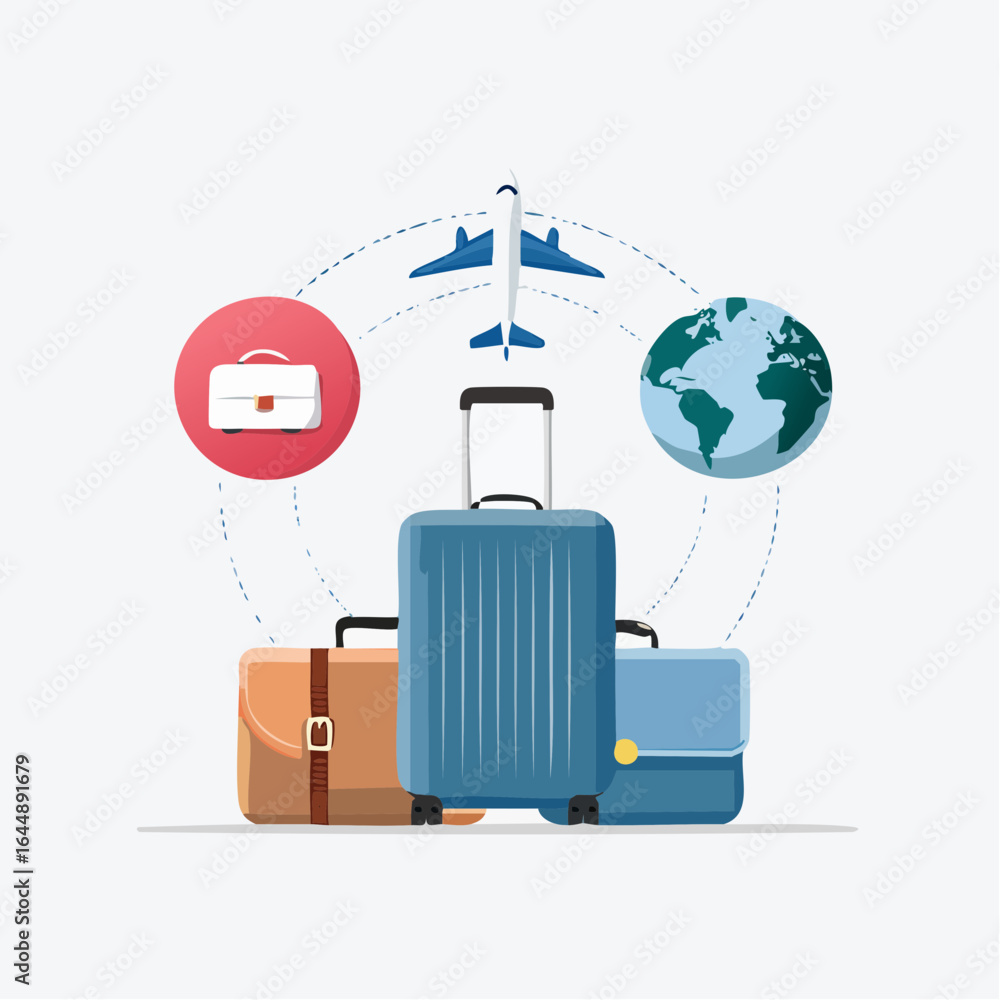 Poster a loop of sleek travel icons in flat minimal modern style.