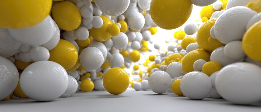 Abstract 3D spheres of yellow and white