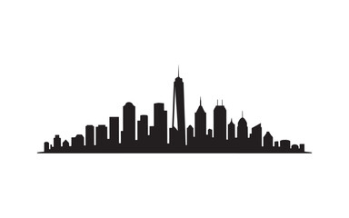 Fototapeta premium Monochrome Skyline Silhouette Cityscape Design Architectural Flat Design of City Buildings Minimalist Black and White Depiction Vector Illustration