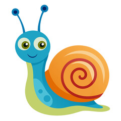 Cute cartoon blue snail isolated on white background