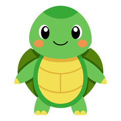 Cute cartoon green turtle isolated on white background