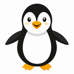 Cute cartoon penguin standing, isolated on white background