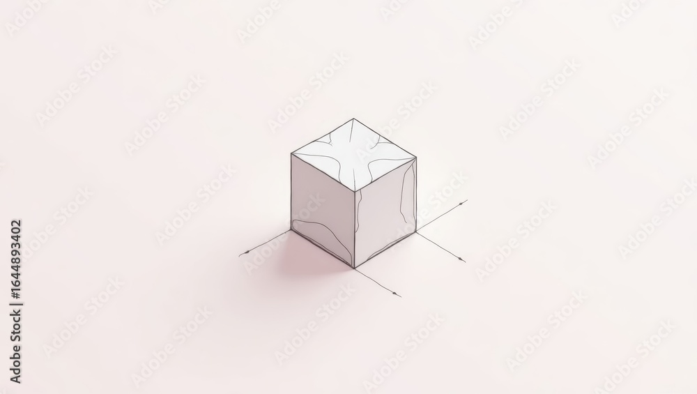 Poster Sketchfab. Minimalistic white cube 3D geometric shape design on light 