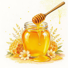 honey in a glass jar and honey