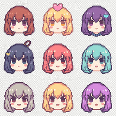 set of funny cartoon girls