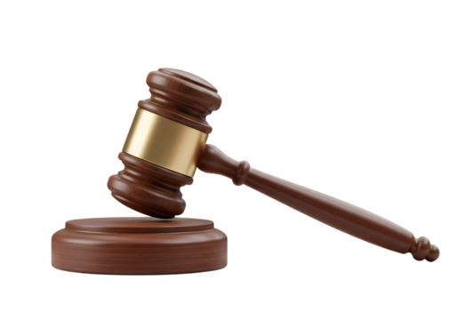 Gavel and Sound Block Symbol of Justice on transparent background