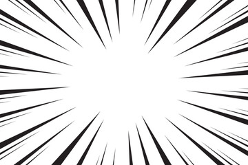Fototapeta premium Background of radial lines for comic books. Manga speed frame, superhero action, explosion background. Black and white vector illustration