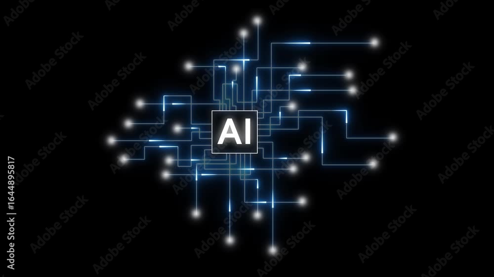 Poster ai technology abstract network circuit board digital innovation futuristic glow lines. artificial in