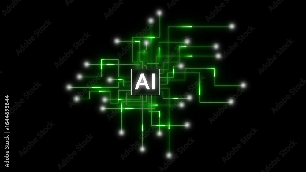 Poster artificial intelligence circuit board animation with glowing lines and futuristic digital network ai