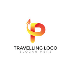 Obraz premium Modern Travel Agency Logo with Airplane and Sunset Design