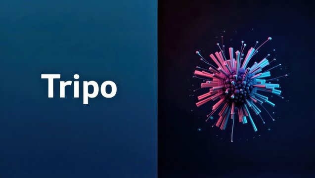 Tripo AI. Digital blue pink particle explosion, abstract technology ba