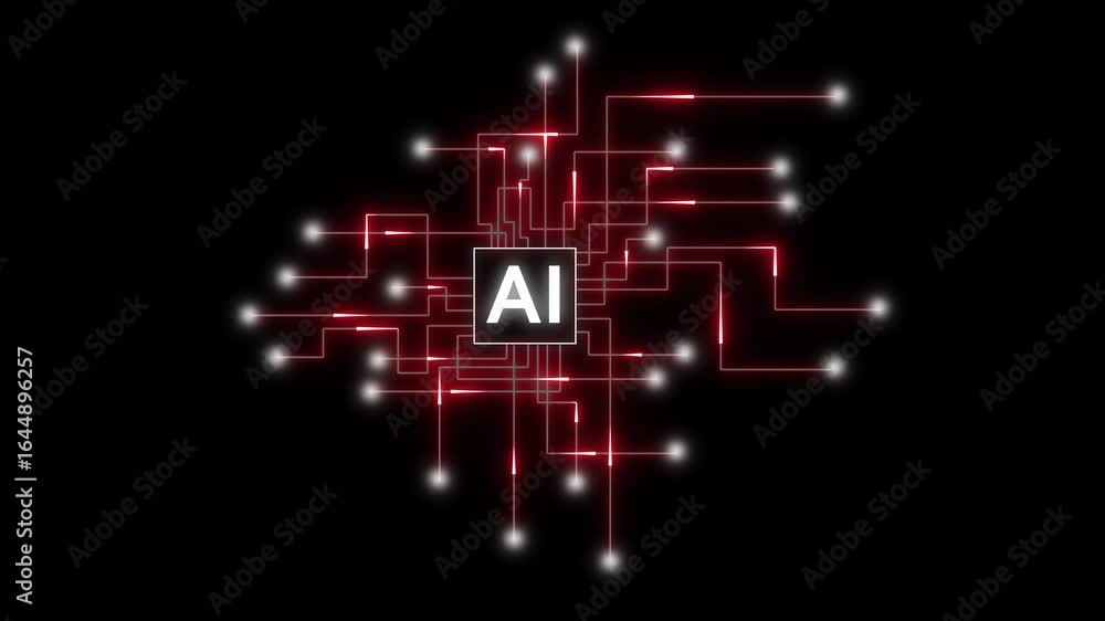 Poster ai technology circuit board animation red glowing lines digital network artificial intelligence. fut