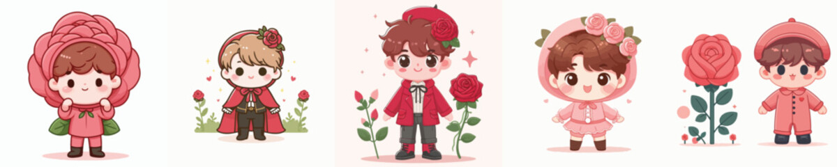 vector of a little boy in a rose costume