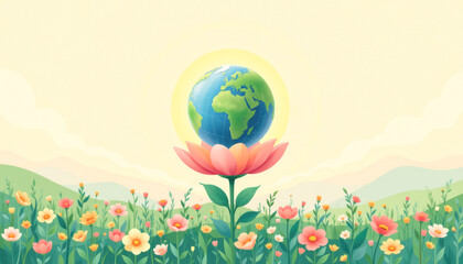 Naklejka premium A colorful illustration of Earth blooming from a flower, symbolizing nature and environmental harmony.