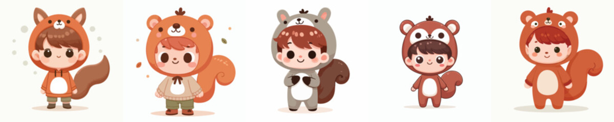 vector of a little boy in a squirrel costume