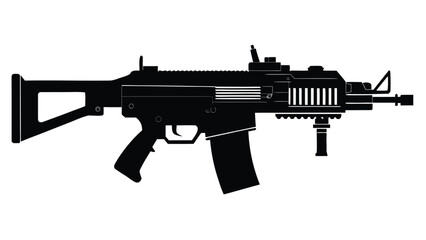 Assault Rifle Silhouette: Military Weapon Vector Graphic