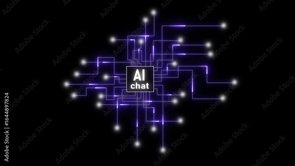 Poster ai chatbot technology abstract animation digital circuit board glowing lines nodes network. ai chatb