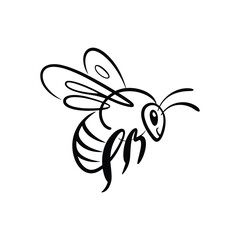 Obraz premium Stylized black line art of a flying bee insect wings