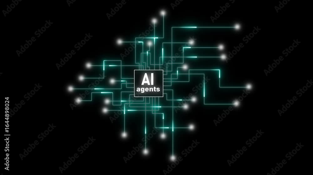 Poster stunning abstract ai agents network digital technology circuit board glowing lines nodes. ai agents 