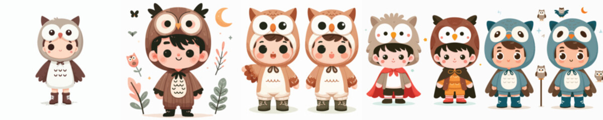 vector of a child in an owl costume