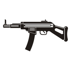 Submachine Gun: Black and White Vector Illustration