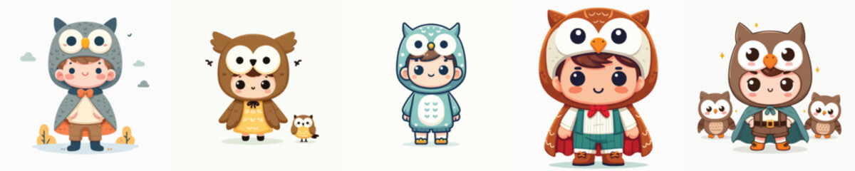 Fototapeta premium vector of a child in an owl costume