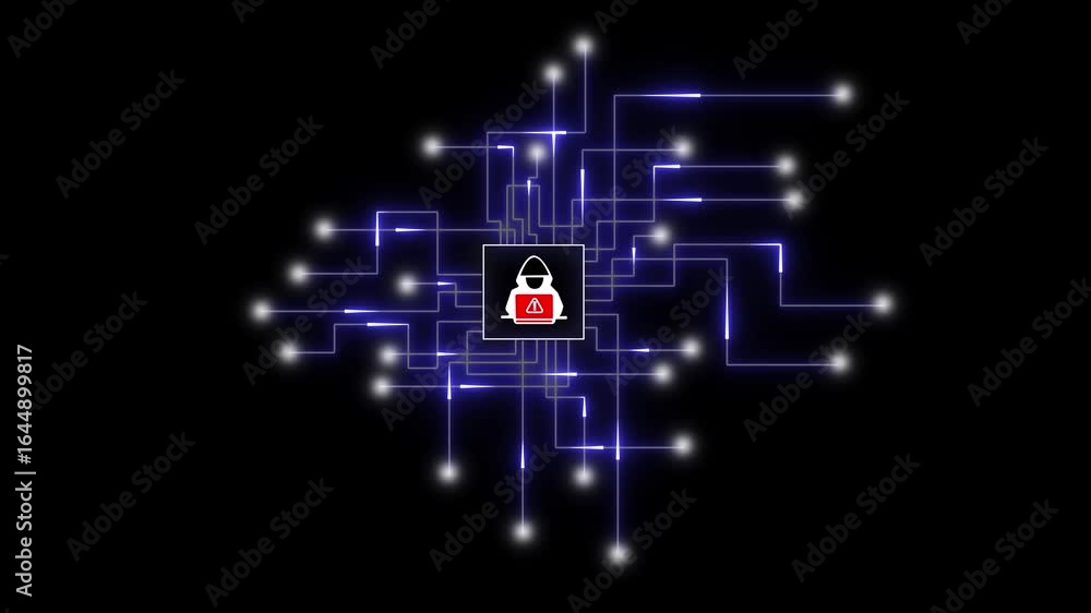 Poster hacker alert cyber security threat animated loop abstract network data breach warning digital. hacke