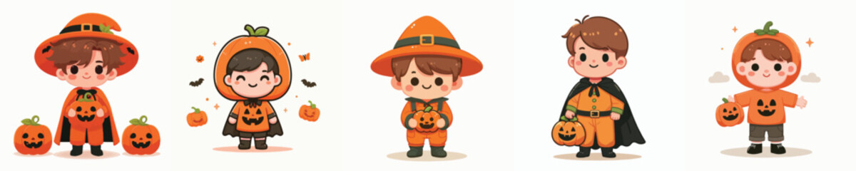 vector of a child in a pumpkin costume