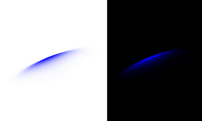 Abstract blue glowing crescent light, like a planet's horizon or an eclipse, on a split white and black background.  © Noy