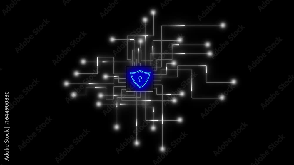 Aufkleber cyber security shield animation digital network protection data privacy encryption technology. digit